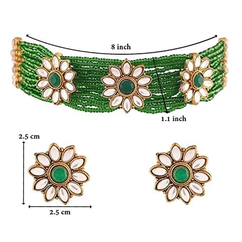 I Jewels Gold Plated Beaded Floral Choker Jewelry Set with Faux Kundan & Earrings for Women (ML228G) | 22.5 cm Necklace Length thumbnail 6