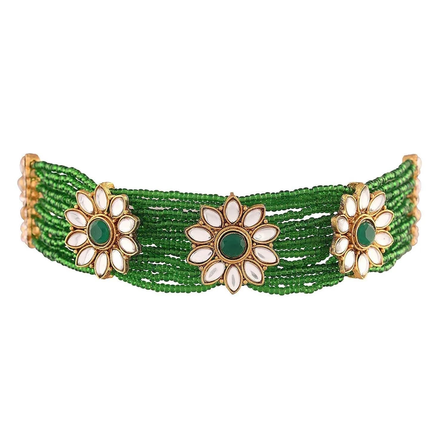 I Jewels Gold Plated Beaded Floral Choker Jewelry Set with Faux Kundan & Earrings for Women (ML228G) | 22.5 cm Necklace Length - view 4