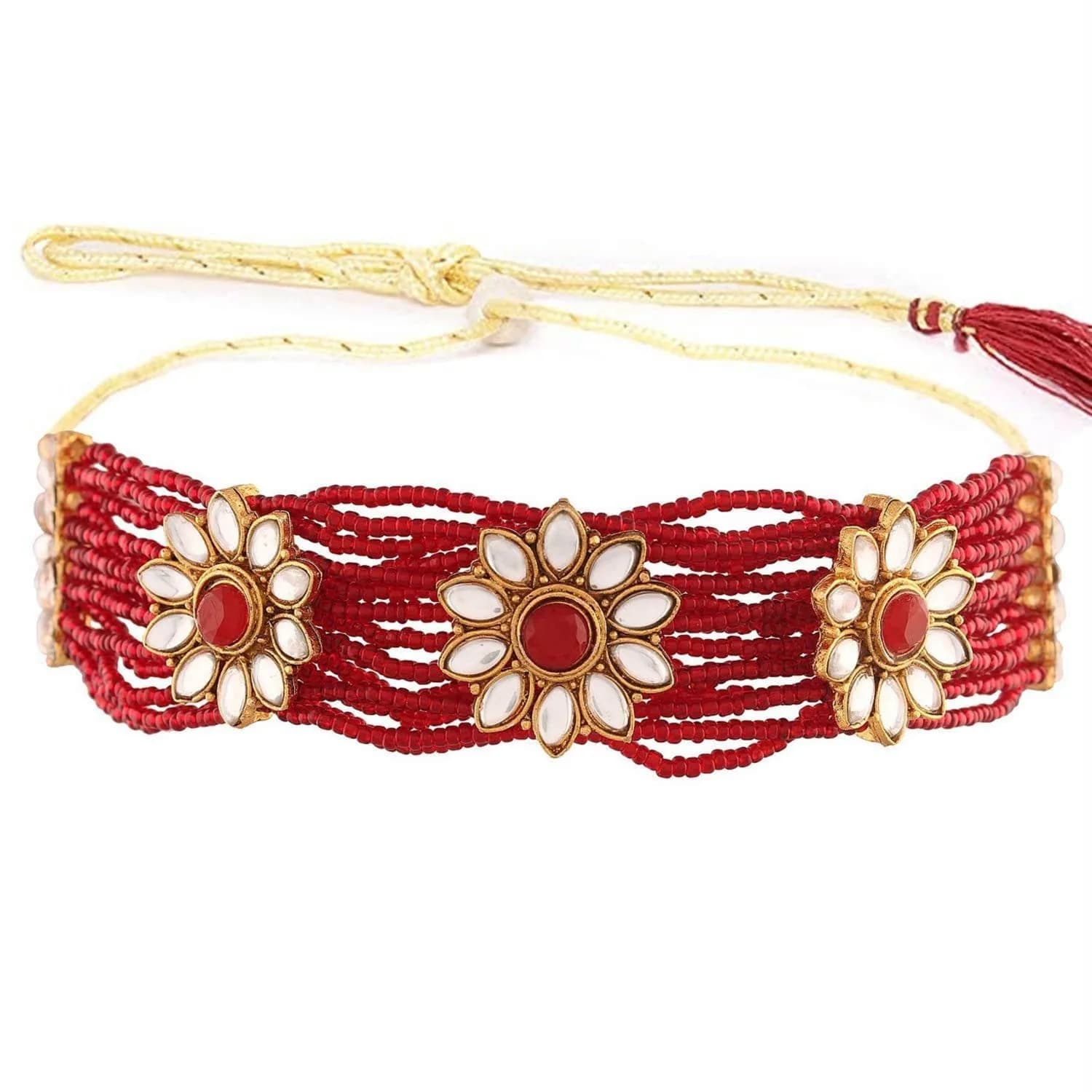 I Jewels 18K Gold Plated Beaded Floral Choker Jewelry Set with Earrings 22.5 cm (8.86 in) | Bollywood Style for Women - view 5