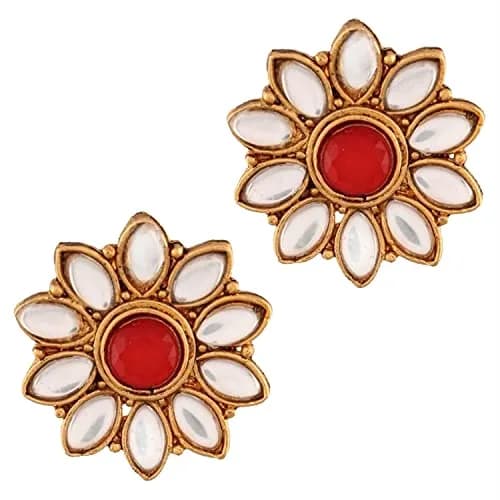 I Jewels 18K Gold Plated Beaded Floral Choker Jewelry Set with Earrings 22.5 cm (8.86 in) | Bollywood Style for Women thumbnail 6