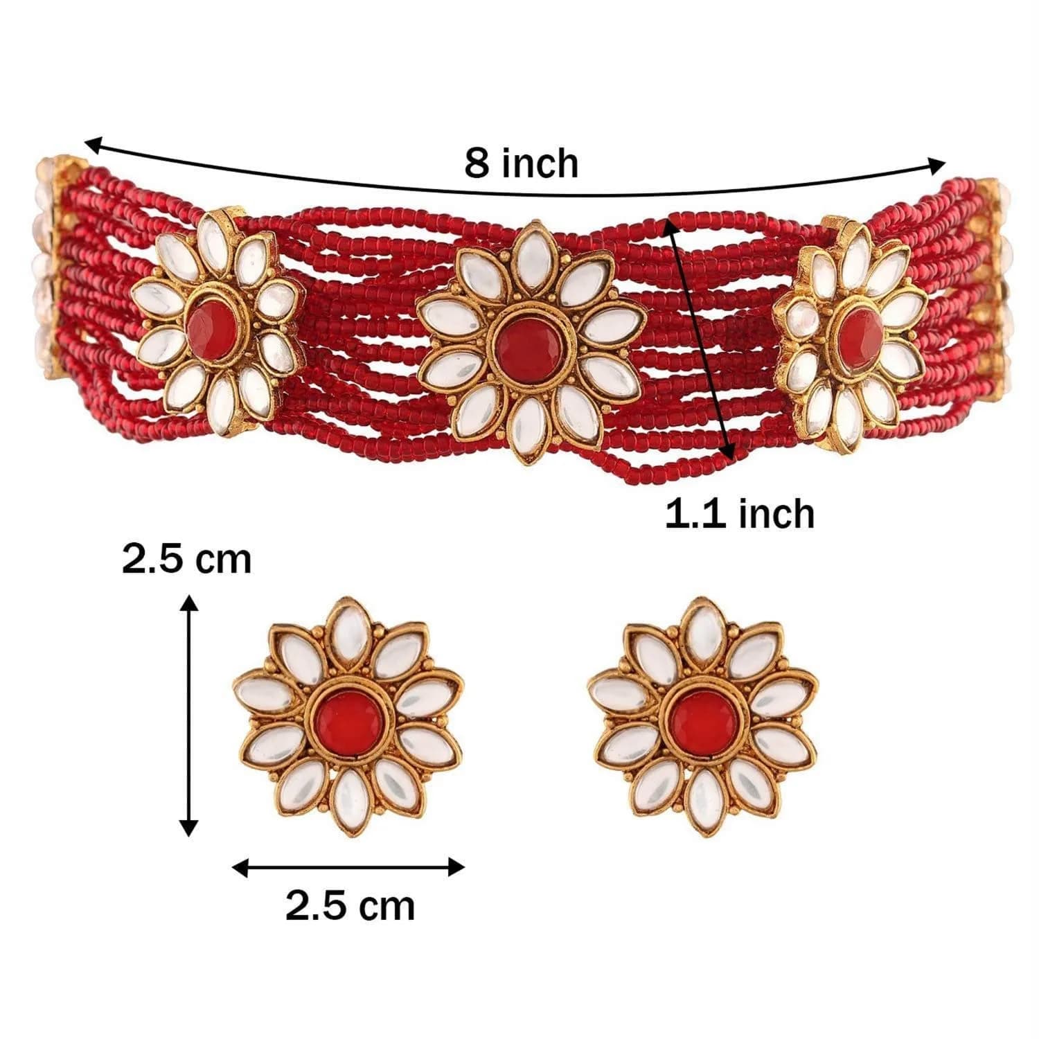 I Jewels 18K Gold Plated Beaded Floral Choker Jewelry Set with Earrings 22.5 cm (8.86 in) | Bollywood Style for Women - view 7