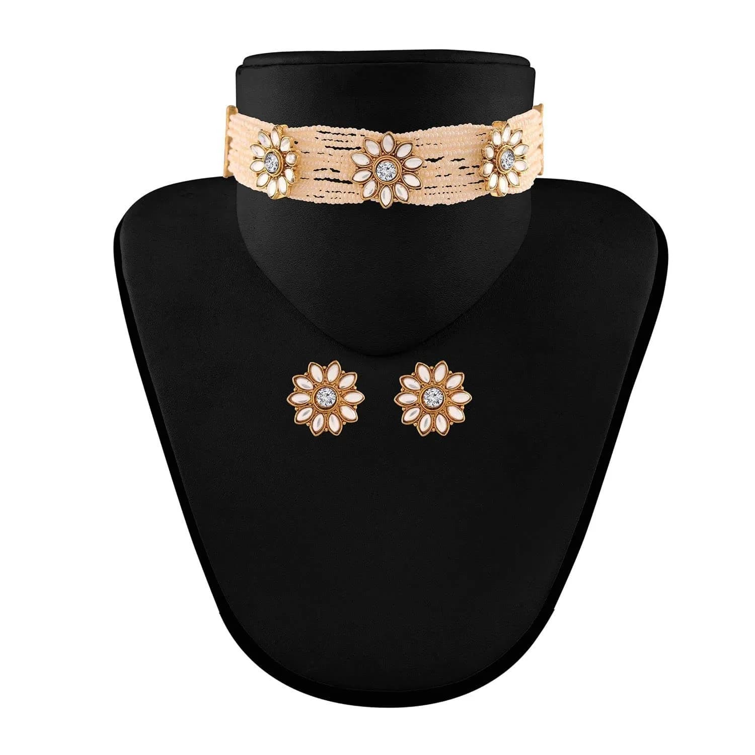 I Jewels Gold Plated Kundan & Pearl Choker Necklace Jewelry Set with Studs for Women | 22.5 cm Necklace - view 5