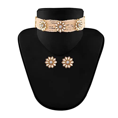 I Jewels Gold Plated Kundan & Pearl Choker Necklace Jewelry Set with Studs for Women | 22.5 cm Necklace thumbnail 5