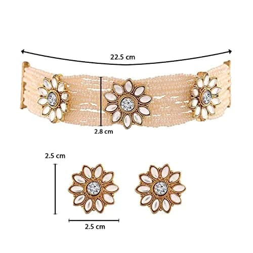 I Jewels Gold Plated Kundan & Pearl Choker Necklace Jewelry Set with Studs for Women | 22.5 cm Necklace thumbnail 7
