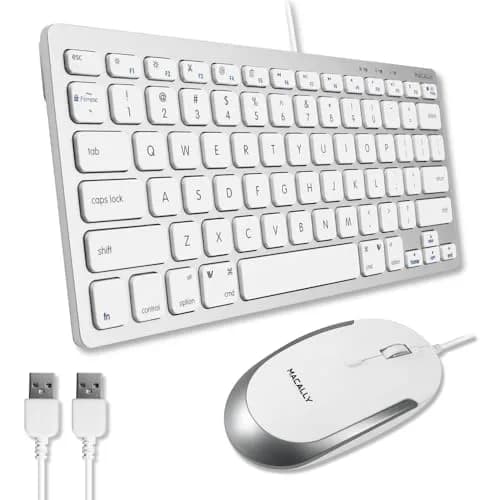 Macally SLIMKEYCACOMBO USB Wired Keyboard and Mouse Combo for Mac and PC - 78-Key Compact Keyboard & 2400 DPI Mouse | Silver thumbnail 1