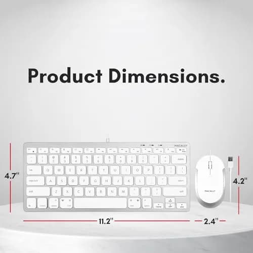 Macally SLIMKEYCACOMBO USB Wired Keyboard and Mouse Combo for Mac and PC - 78-Key Compact Keyboard & 2400 DPI Mouse | Silver thumbnail 7