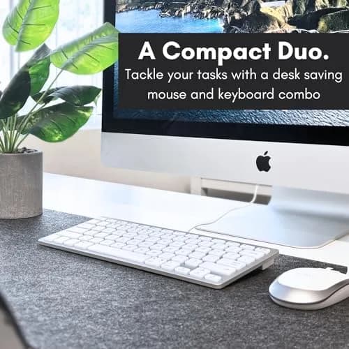Macally SLIMKEYCACOMBO USB Wired Keyboard and Mouse Combo for Mac and PC - 78-Key Compact Keyboard & 2400 DPI Mouse | Silver thumbnail 2