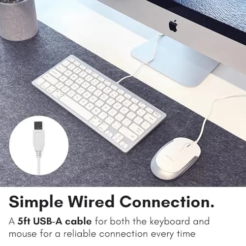Macally SLIMKEYCACOMBO USB Wired Keyboard and Mouse Combo for Mac and PC - 78-Key Compact Keyboard & 2400 DPI Mouse | Silver thumbnail 3