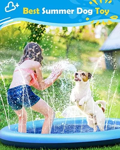 Peteast Dog Pool, Anti-Slip Splash Pad for Dogs, 67 in, Blue | Large Water Play Mat for Dogs & Kids thumbnail 4