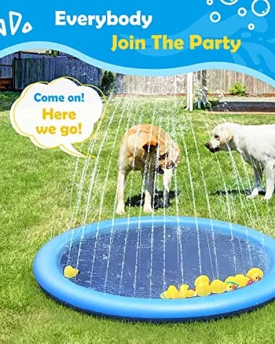 Peteast Dog Pool, Anti-Slip Splash Pad for Dogs, 67 in, Blue | Large Water Play Mat for Dogs & Kids thumbnail 5
