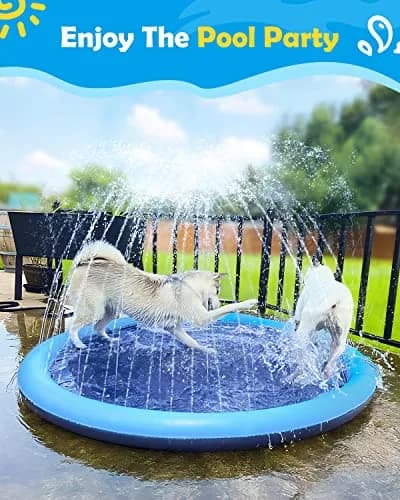 Peteast Dog Pool, Anti-Slip Splash Pad for Dogs, 67 in, Blue | Large Water Play Mat for Dogs & Kids thumbnail 6