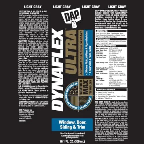 DAP Dynaflex Ultra Advanced Exterior Sealant Light Gray 10.1 Oz | Weather Max Technology thumbnail 7