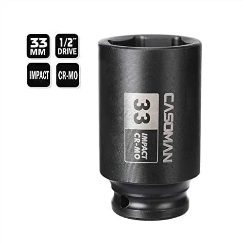 CASOMAN 1/2" Drive x 33 mm Deep 6 PT Impact Socket | CR-MO, 1/2-inch Drive 6 Point Axle Nut Socket for Easy Removal of Axle Shaft Nuts (33MM) thumbnail 4
