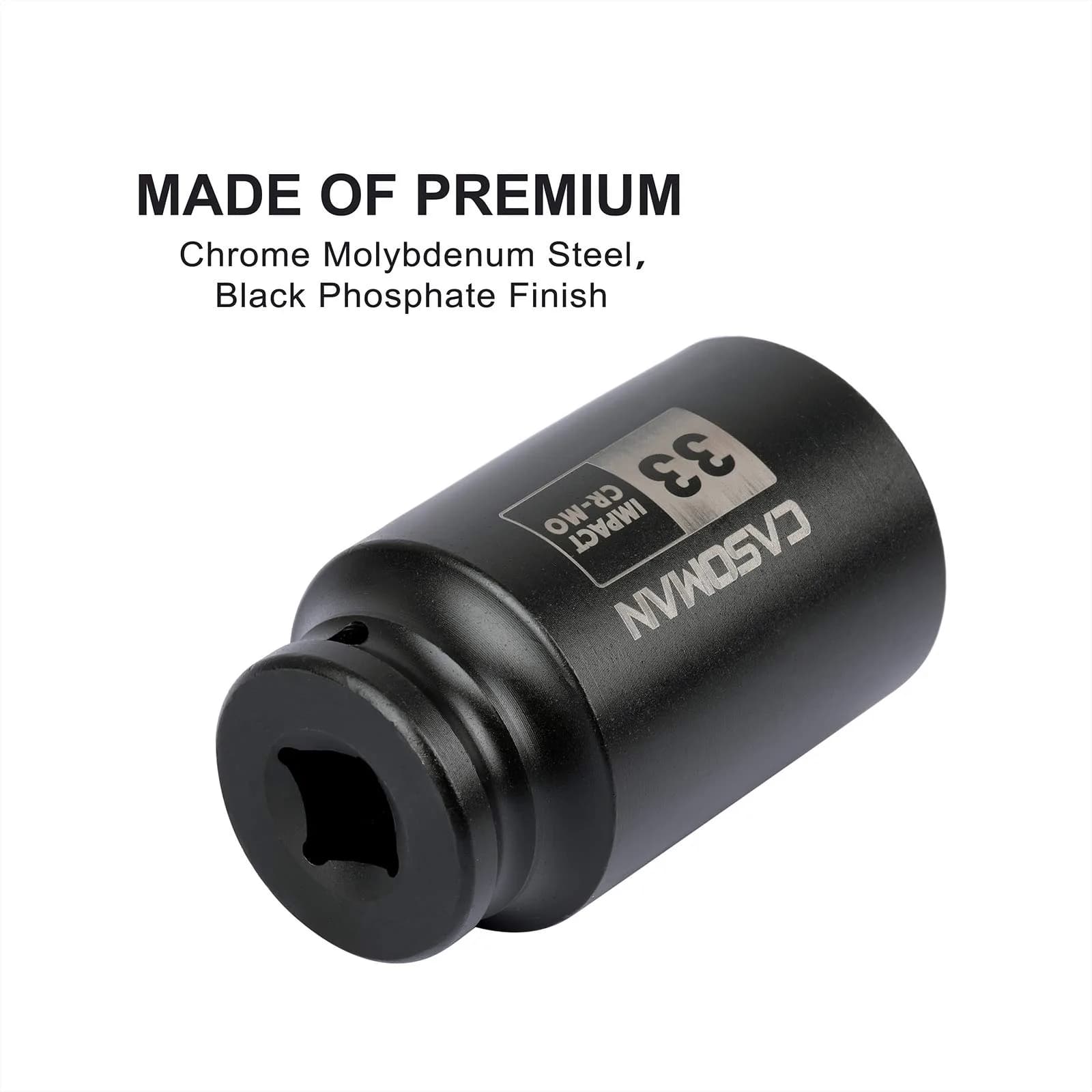 CASOMAN 1/2" Drive x 33 mm Deep 6 PT Impact Socket | CR-MO, 1/2-inch Drive 6 Point Axle Nut Socket for Easy Removal of Axle Shaft Nuts (33MM) - view 5