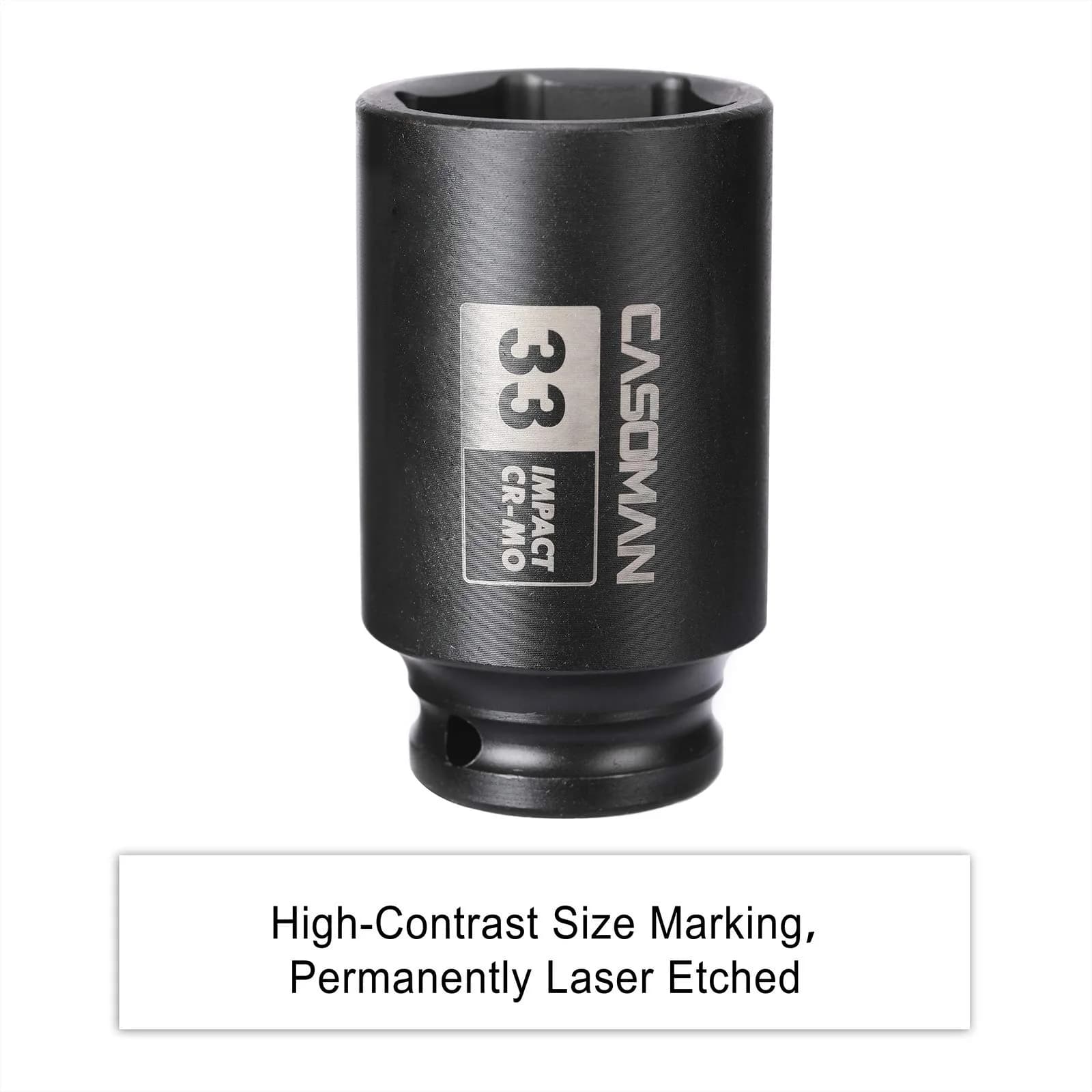 CASOMAN 1/2" Drive x 33 mm Deep 6 PT Impact Socket | CR-MO, 1/2-inch Drive 6 Point Axle Nut Socket for Easy Removal of Axle Shaft Nuts (33MM) - view 6