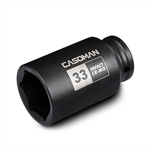 CASOMAN 1/2" Drive x 33 mm Deep 6 PT Impact Socket | CR-MO, 1/2-inch Drive 6 Point Axle Nut Socket for Easy Removal of Axle Shaft Nuts (33MM) thumbnail 1