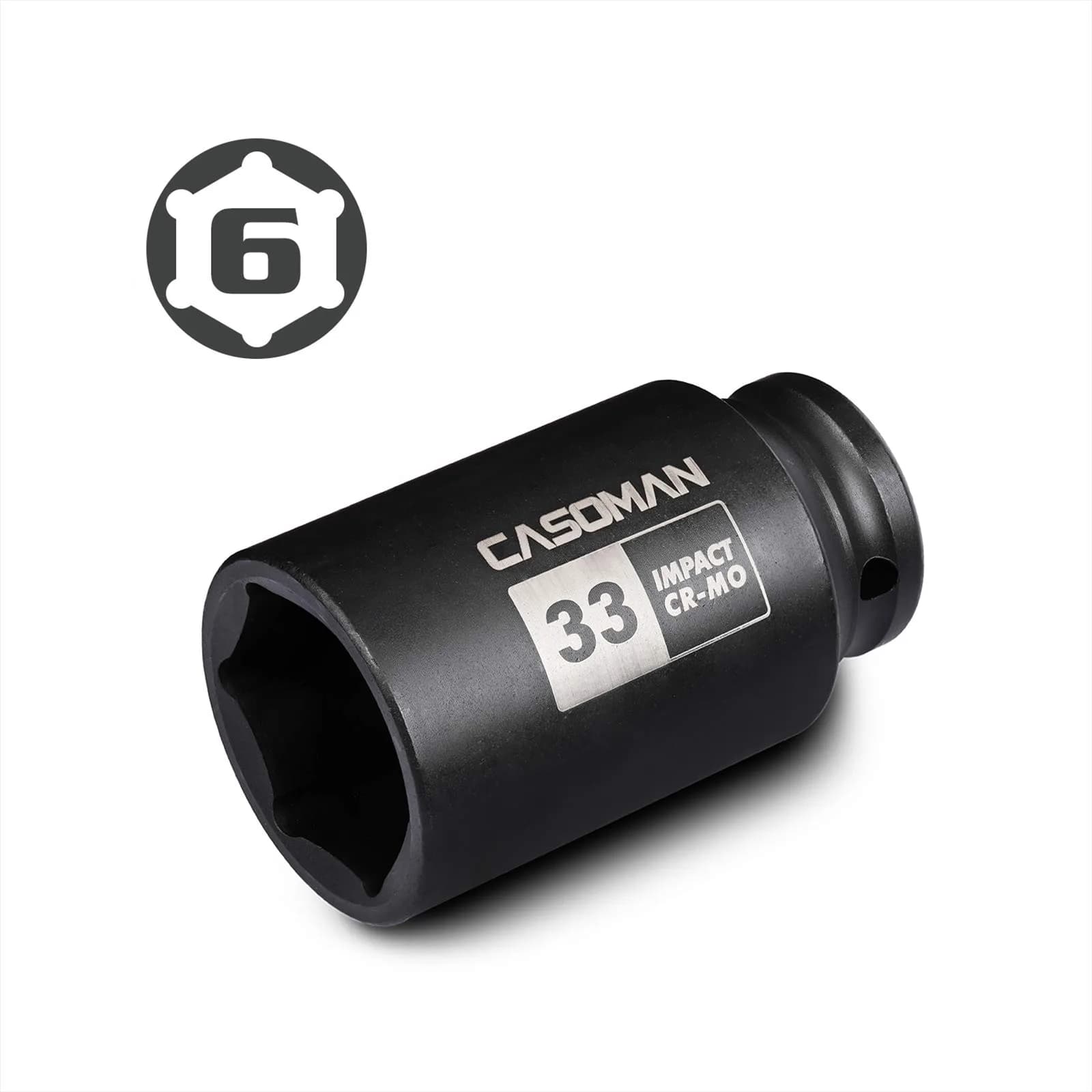 CASOMAN 1/2" Drive x 33 mm Deep 6 PT Impact Socket | CR-MO, 1/2-inch Drive 6 Point Axle Nut Socket for Easy Removal of Axle Shaft Nuts (33MM) - view 3