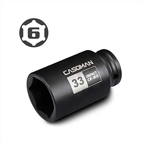 CASOMAN 1/2" Drive x 33 mm Deep 6 PT Impact Socket | CR-MO, 1/2-inch Drive 6 Point Axle Nut Socket for Easy Removal of Axle Shaft Nuts (33MM) thumbnail 3