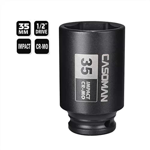 CASOMAN 1/2" Drive x 35 mm Deep 6 PT Impact Socket | CR-MO, 1/2-inch Drive 6 Point Axle Nut Socket for Easy Removal of Axle Shaft Nuts (35MM) thumbnail 4