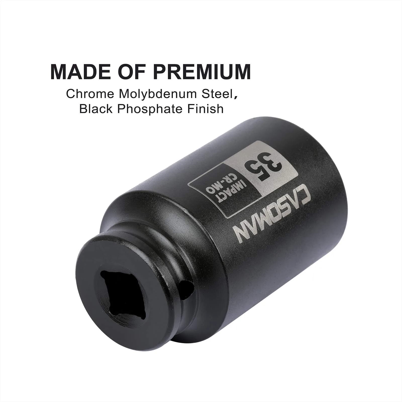 CASOMAN 1/2" Drive x 35 mm Deep 6 PT Impact Socket | CR-MO, 1/2-inch Drive 6 Point Axle Nut Socket for Easy Removal of Axle Shaft Nuts (35MM) - view 5