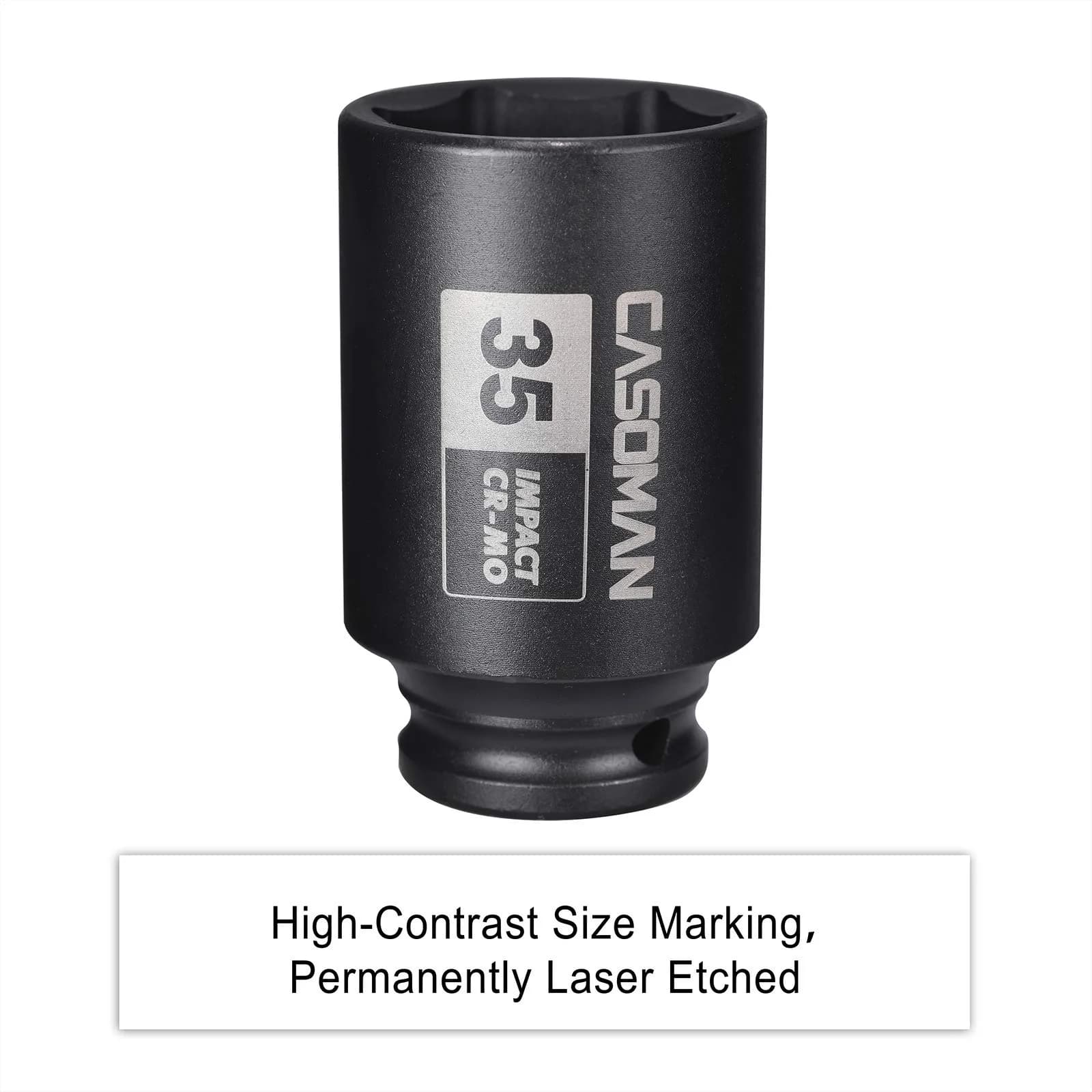 CASOMAN 1/2" Drive x 35 mm Deep 6 PT Impact Socket | CR-MO, 1/2-inch Drive 6 Point Axle Nut Socket for Easy Removal of Axle Shaft Nuts (35MM) - view 6