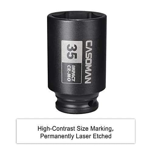 CASOMAN 1/2" Drive x 35 mm Deep 6 PT Impact Socket | CR-MO, 1/2-inch Drive 6 Point Axle Nut Socket for Easy Removal of Axle Shaft Nuts (35MM) thumbnail 6