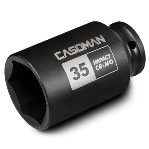 CASOMAN 1/2" Drive x 35 mm Deep 6 PT Impact Socket | CR-MO, 1/2-inch Drive 6 Point Axle Nut Socket for Easy Removal of Axle Shaft Nuts (35MM) thumbnail 1