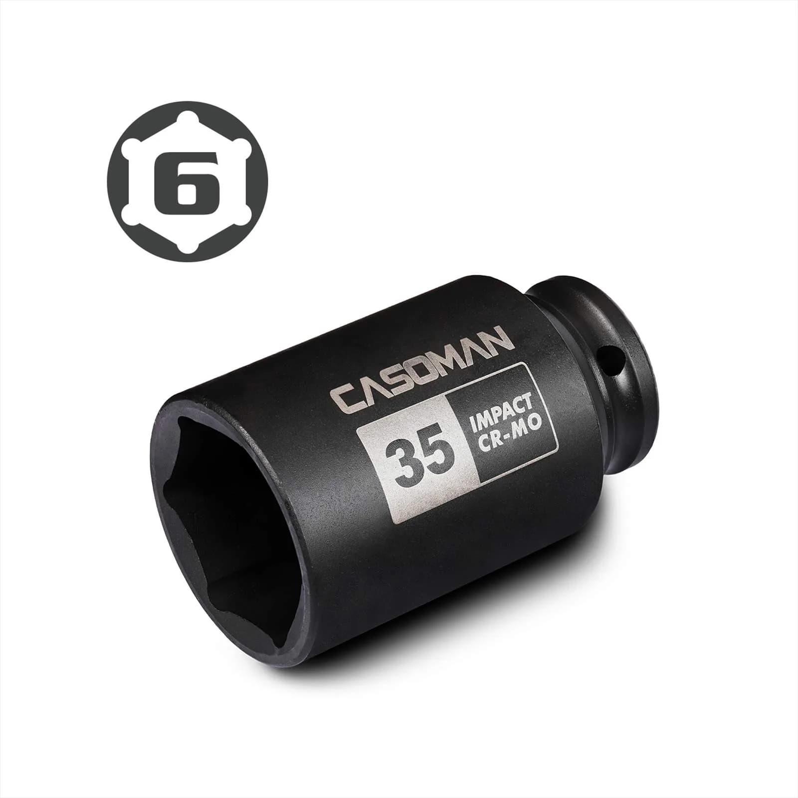 CASOMAN 1/2" Drive x 35 mm Deep 6 PT Impact Socket | CR-MO, 1/2-inch Drive 6 Point Axle Nut Socket for Easy Removal of Axle Shaft Nuts (35MM) - view 3