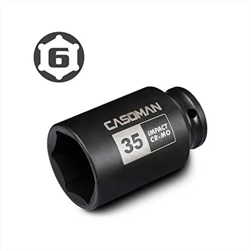 CASOMAN 1/2" Drive x 35 mm Deep 6 PT Impact Socket | CR-MO, 1/2-inch Drive 6 Point Axle Nut Socket for Easy Removal of Axle Shaft Nuts (35MM) thumbnail 3
