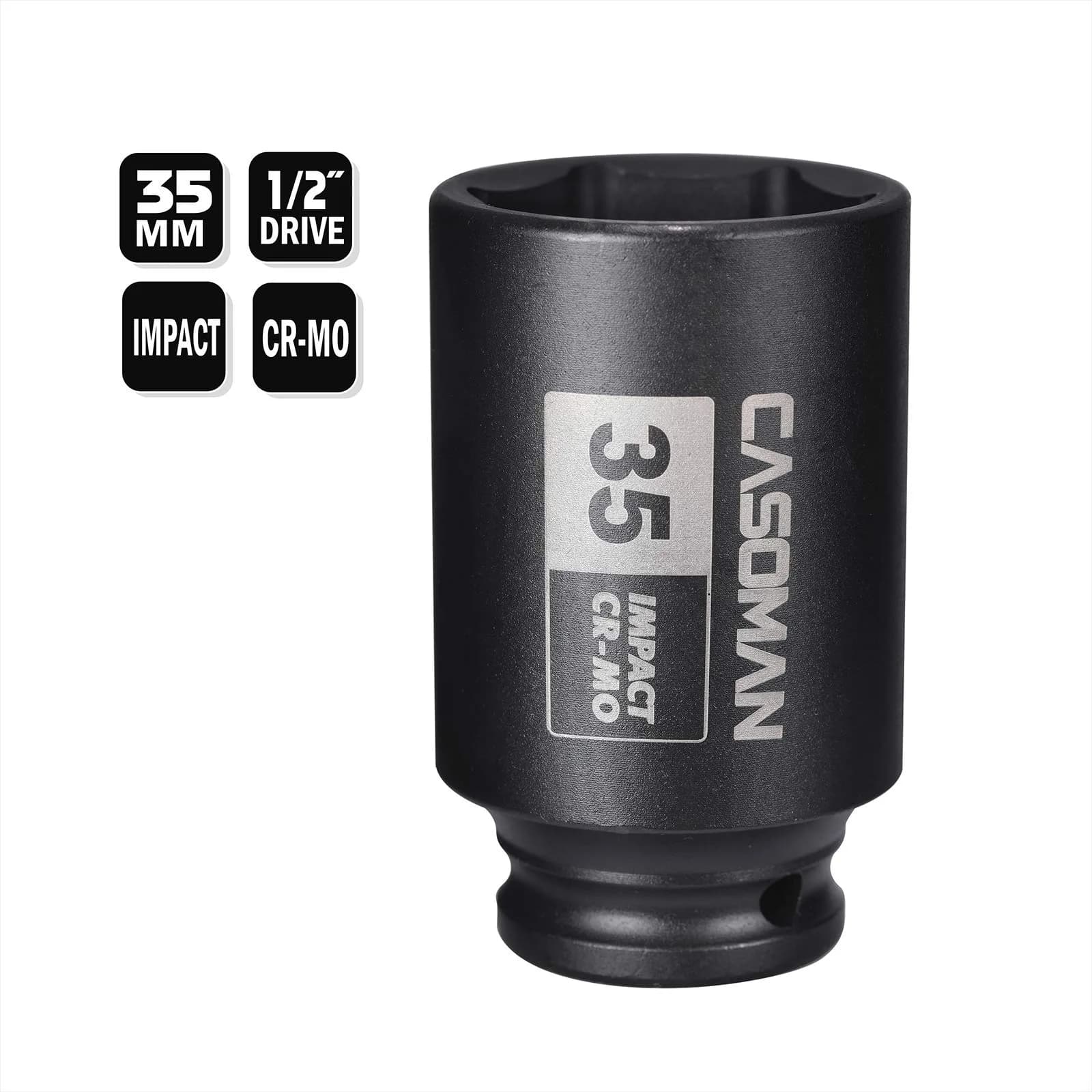 CASOMAN 1/2" Drive x 35 mm Deep 6 PT Impact Socket | CR-MO, 1/2-inch Drive 6 Point Axle Nut Socket for Easy Removal of Axle Shaft Nuts (35MM) - view 4