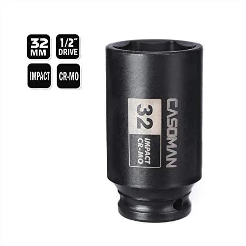 CASOMAN 1/2" Drive x 32 mm Deep 6 PT Impact Socket | CR-MO, 1/2-inch Drive 6 Point Axle Nut Socket for Easy Removal of Axle Shaft Nuts (32MM) thumbnail 4
