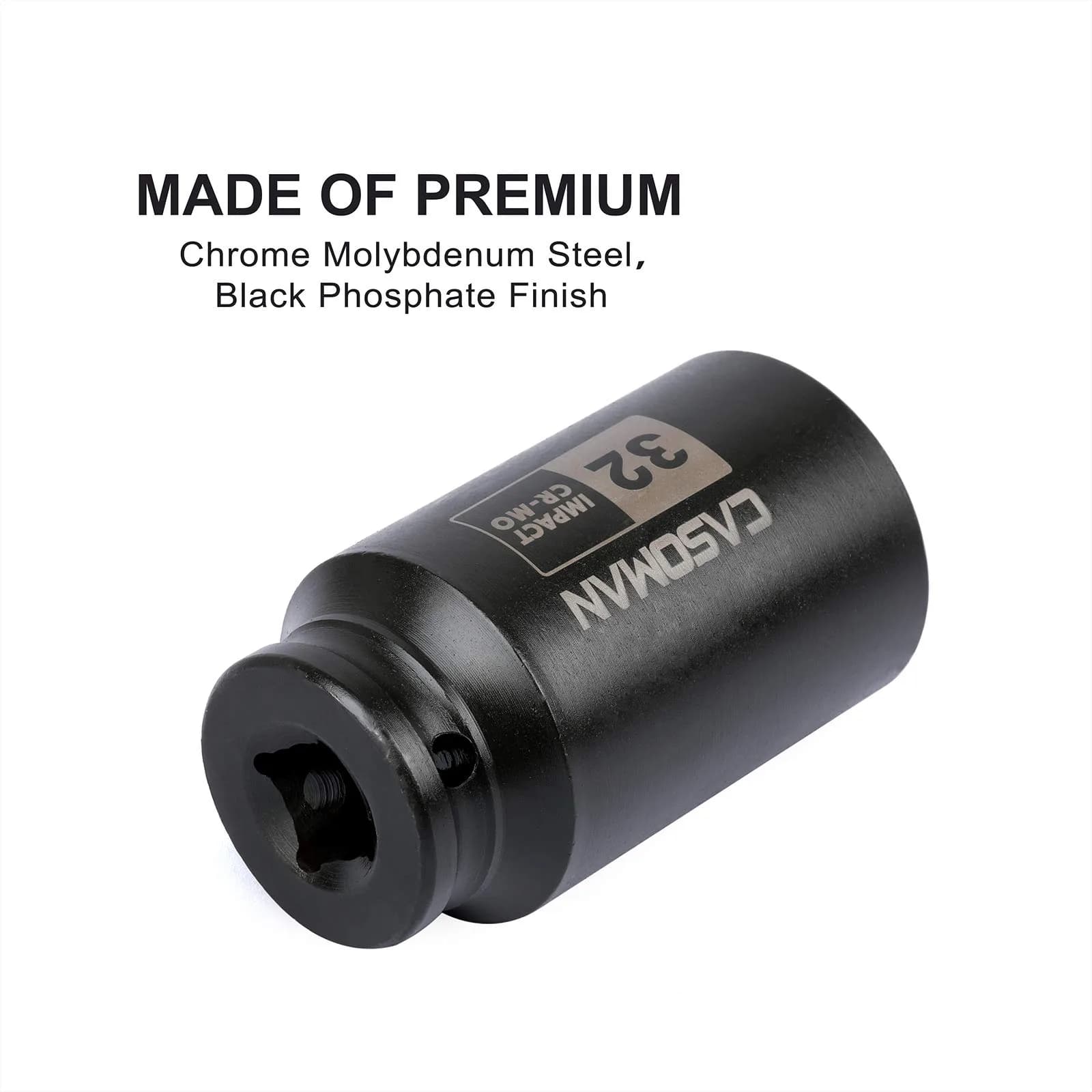 CASOMAN 1/2" Drive x 32 mm Deep 6 PT Impact Socket | CR-MO, 1/2-inch Drive 6 Point Axle Nut Socket for Easy Removal of Axle Shaft Nuts (32MM) - view 5