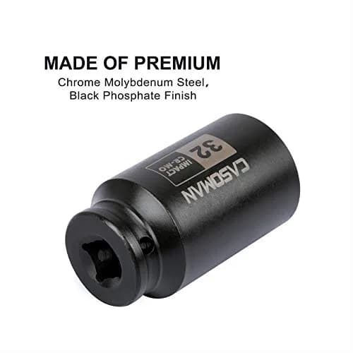 CASOMAN 1/2" Drive x 32 mm Deep 6 PT Impact Socket | CR-MO, 1/2-inch Drive 6 Point Axle Nut Socket for Easy Removal of Axle Shaft Nuts (32MM) thumbnail 5
