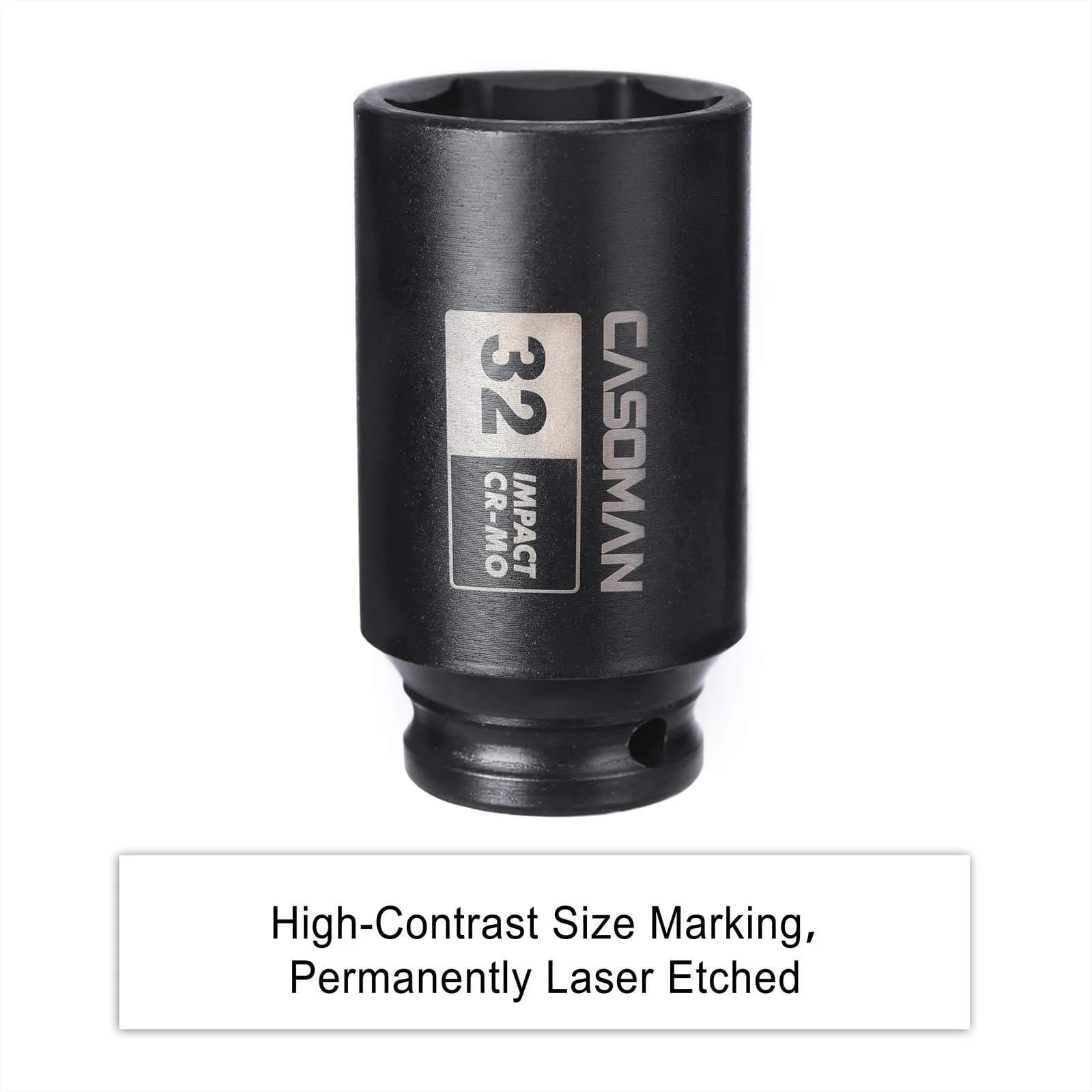 CASOMAN 1/2" Drive x 32 mm Deep 6 PT Impact Socket | CR-MO, 1/2-inch Drive 6 Point Axle Nut Socket for Easy Removal of Axle Shaft Nuts (32MM) - view 6