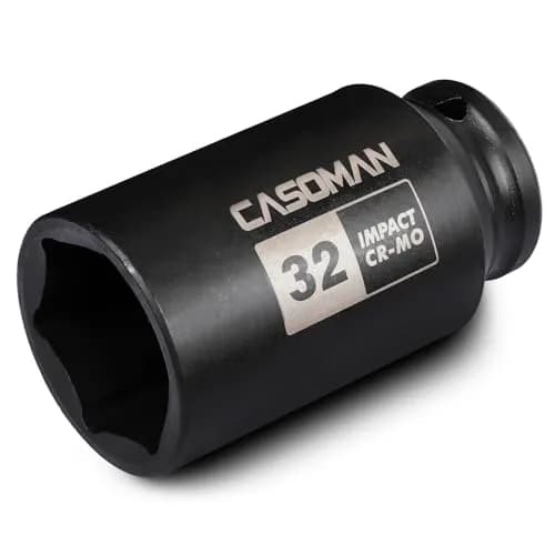 CASOMAN 1/2" Drive x 32 mm Deep 6 PT Impact Socket | CR-MO, 1/2-inch Drive 6 Point Axle Nut Socket for Easy Removal of Axle Shaft Nuts (32MM) thumbnail 1