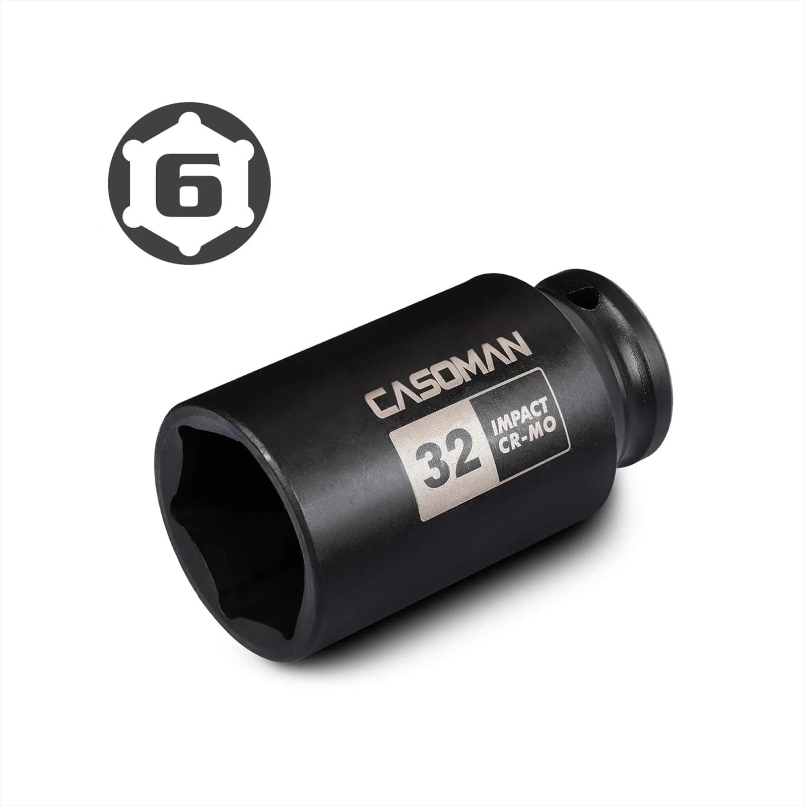 CASOMAN 1/2" Drive x 32 mm Deep 6 PT Impact Socket | CR-MO, 1/2-inch Drive 6 Point Axle Nut Socket for Easy Removal of Axle Shaft Nuts (32MM) - view 3