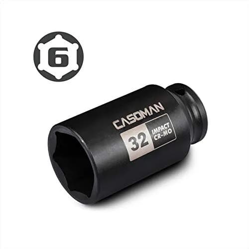 CASOMAN 1/2" Drive x 32 mm Deep 6 PT Impact Socket | CR-MO, 1/2-inch Drive 6 Point Axle Nut Socket for Easy Removal of Axle Shaft Nuts (32MM) thumbnail 3