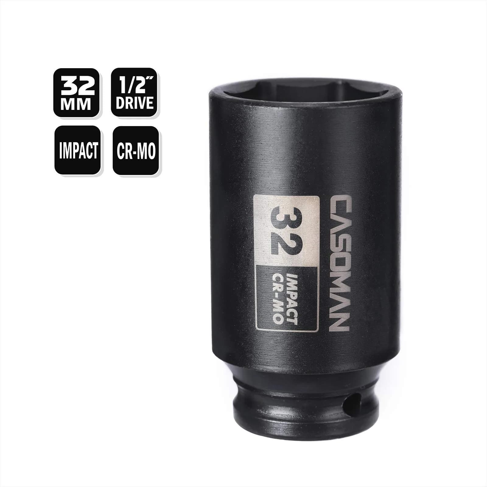 CASOMAN 1/2" Drive x 32 mm Deep 6 PT Impact Socket | CR-MO, 1/2-inch Drive 6 Point Axle Nut Socket for Easy Removal of Axle Shaft Nuts (32MM) - view 4