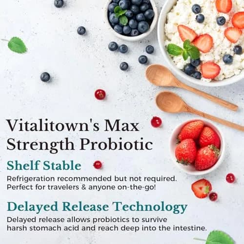 Vitalitown Probiotics 120 Billion CFUs | 36 Strains, with Prebiotics & Digestive Enzymes for Men Women | Shelf Stable | Digestive & Immune Support | Vegan, Non-GMO | 30 Delayed Release Veg Caps thumbnail 4
