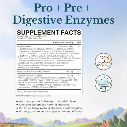 Vitalitown Probiotics 120 Billion CFUs | 36 Strains, with Prebiotics & Digestive Enzymes for Men Women | Shelf Stable | Digestive & Immune Support | Vegan, Non-GMO | 30 Delayed Release Veg Caps thumbnail 2