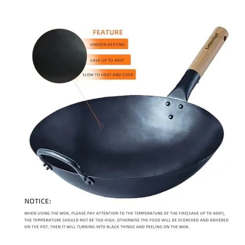 Letschef 14 inch Carbon Steel Wok with Round Bottom-Free Chemical cookware for Gas Stoves thumbnail 4