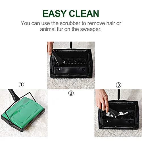 Yocada Manual Carpet Sweeper Green | Easy Use for Low Carpets, Rugs & Pet Hair thumbnail 4
