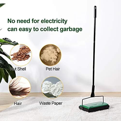 Yocada Manual Carpet Sweeper Green | Easy Use for Low Carpets, Rugs & Pet Hair thumbnail 7