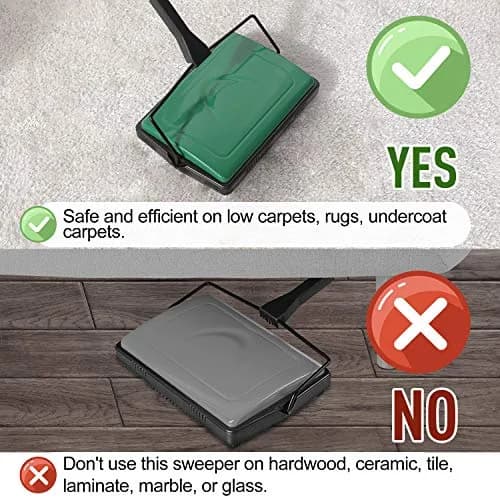 Yocada Manual Carpet Sweeper Green | Easy Use for Low Carpets, Rugs & Pet Hair thumbnail 3