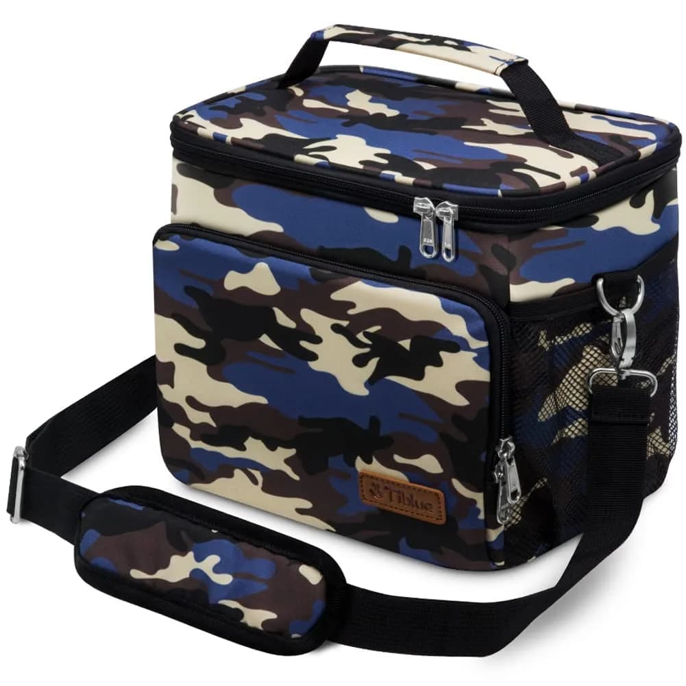 Tiblue Insulated Lunch Bag for Women/Men - Reusable Cooler Bag with Adjustable Shoulder Strap (Medium, Brave Ocean Camouflage)
