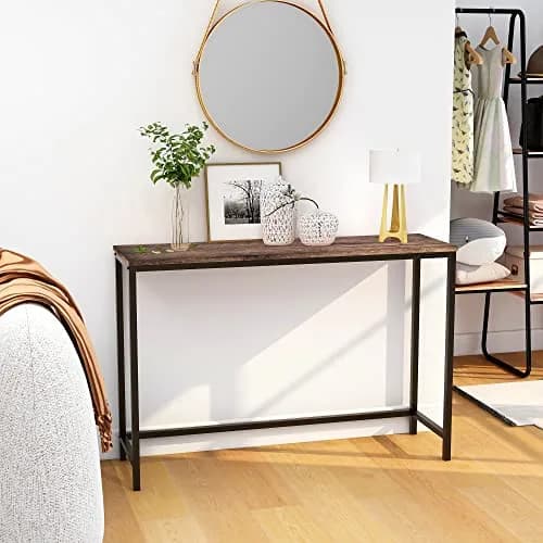 HOMERECOMMEND Console Table for Entryway Narrow Sofa Tables, Rustic Brown 105.5cm (41.54") | Sturdy Metal Frame & Wood Top thumbnail 2