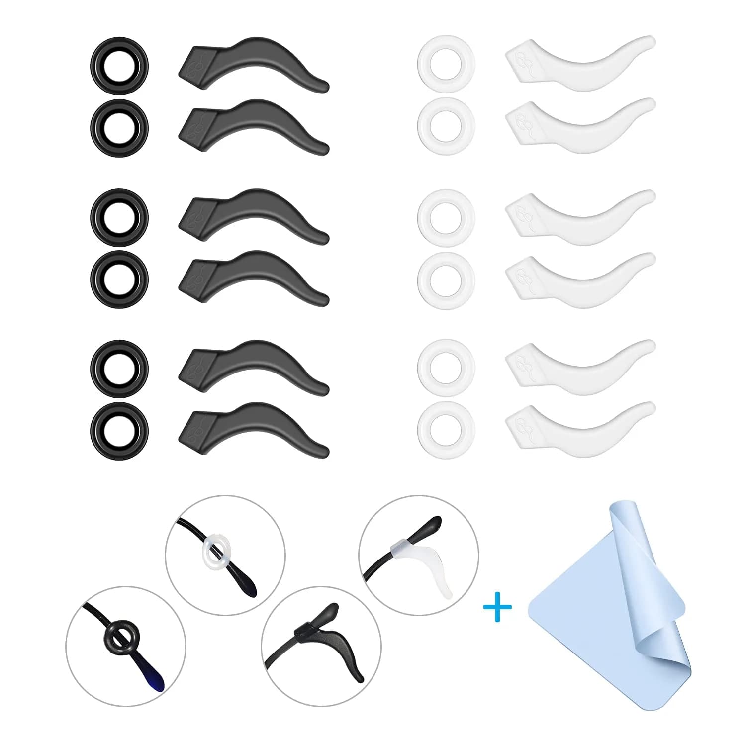 Mcyye Eyeglasses Ear Grips Silicone Anti Slip Retainer for Kids & Adults | Keep Glasses from Slipping — Clear,black