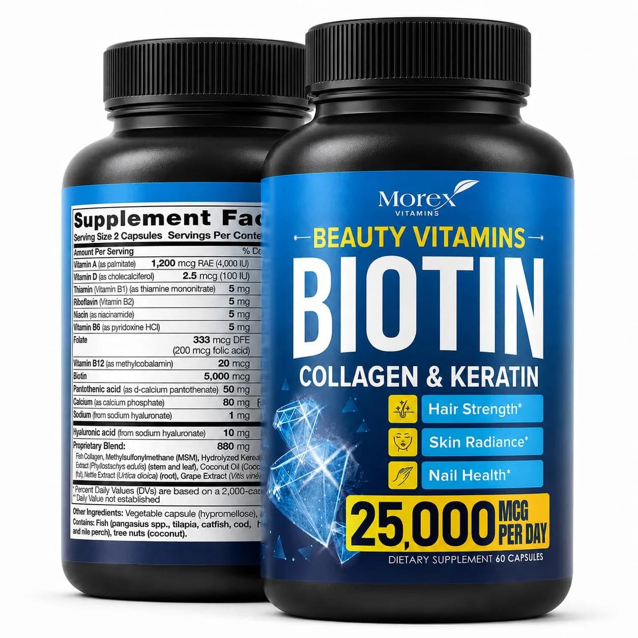 MOREX VITAMINS Biotin Collagen Keratin Supplement 60 caps | Hair Growth Support for Women