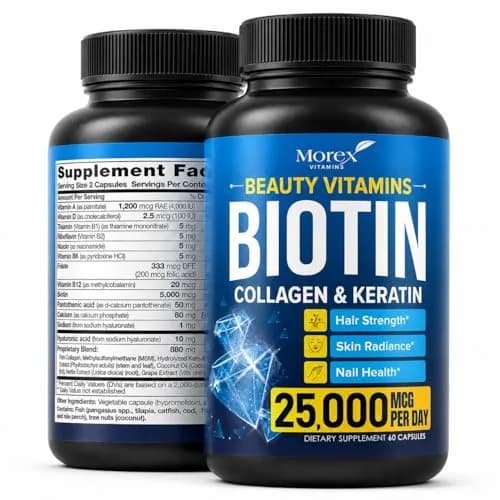 MOREX VITAMINS Biotin Collagen Keratin Supplement 60 caps | Hair Growth Support for Women thumbnail 1