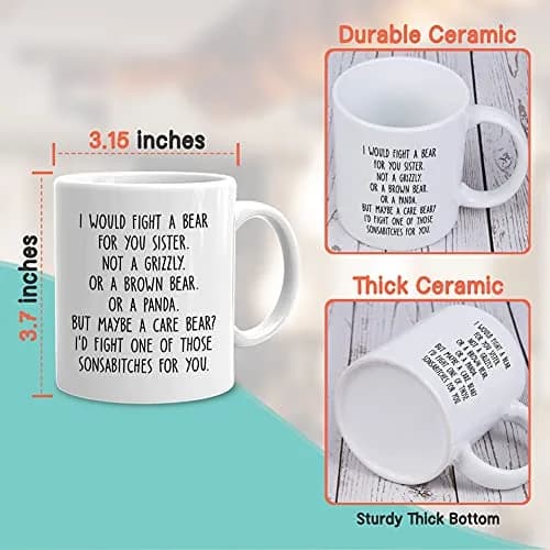 Bubble Hugs Sibling Coffee Mug 11 Oz White | Funny Sister Gift for Adults thumbnail 4